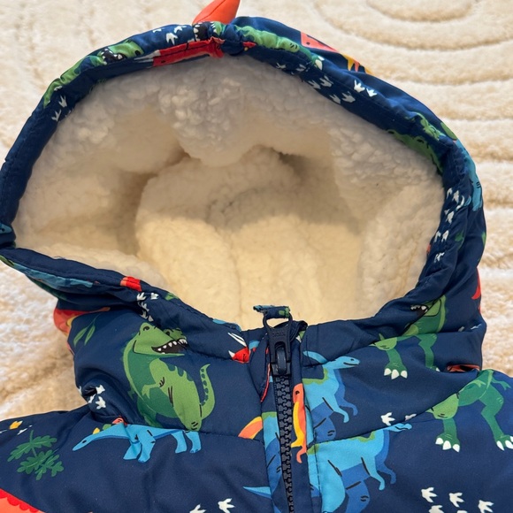 Gymboree Blue Dinosaur Puffer Jacket Sherpa Lined - Picture 4 of 10
